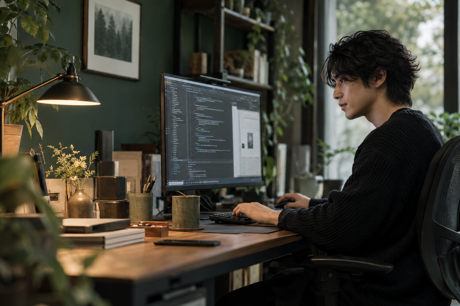 身につけた技術を使い、Webアプリの制作に取り組む様子